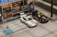 Street Weapon Porsche RWB 964 Apple #89 white high wing — front view; black version shown for comparison
