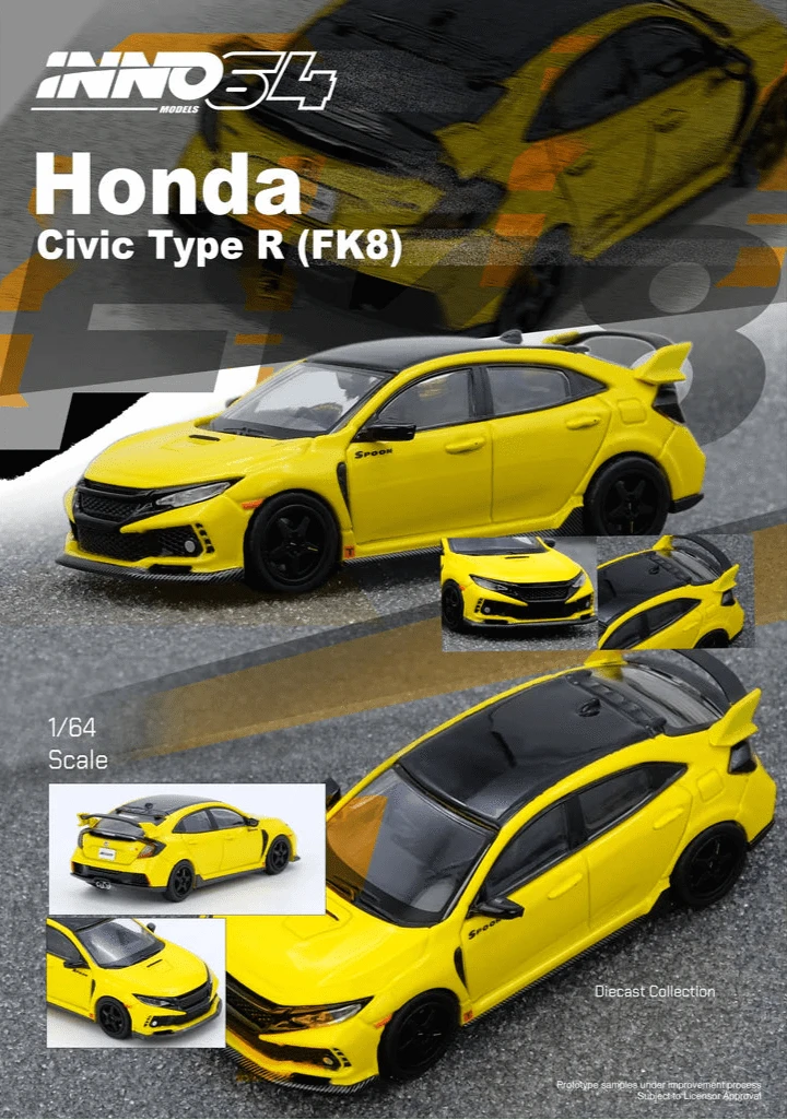 Honda Civic Type R FK8 Yellow Inno64 1/64 scale IN64-FK8-YL