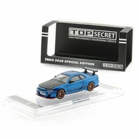 Nissan Skyline R34 BNR34 Bayside Blue Top Secret TMCS 2026 Exclusive Numbered Limited to 1000 models made 1/64 64B0443