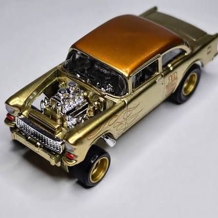 ホットウィール 55 シボレー ガッサー チェイス ゴールド。 55 Chevy Bel Air Gasser Gold Chase Thrill Climbers Hot Wheels