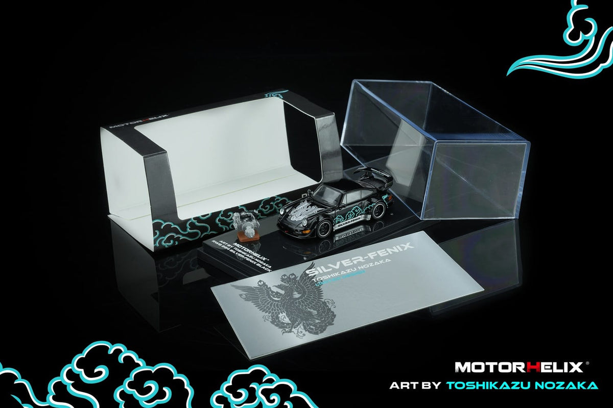 Porsche RWB 964 Black Silver Fenix with 1/64 magnetic air-cooled engine Motorhelix