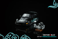 Porsche RWB 964 Black Silver Fenix with 1/64 magnetic air-cooled engine Motorhelix