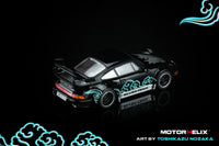 Porsche RWB 964 Black Silver Fenix with 1/64 magnetic air-cooled engine Motorhelix