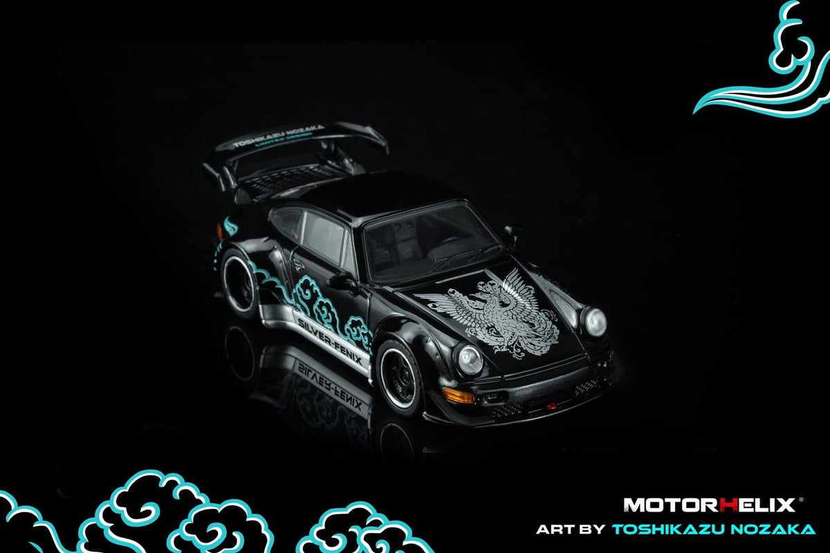Porsche RWB 964 Black Silver Fenix with 1/64 magnetic air-cooled engine Motorhelix