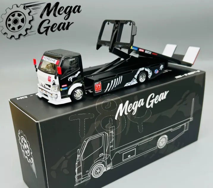 Custom Flatbed Tow Truck Skeleton Dinosaur (Black & White) - 1/64 Mega Gear