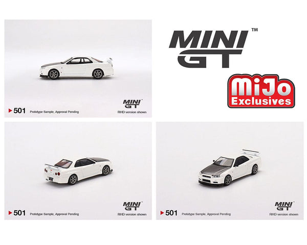 Nissan Skyline GT-R (R34) V-Spec II N1 White Mini GT 1/64 scale