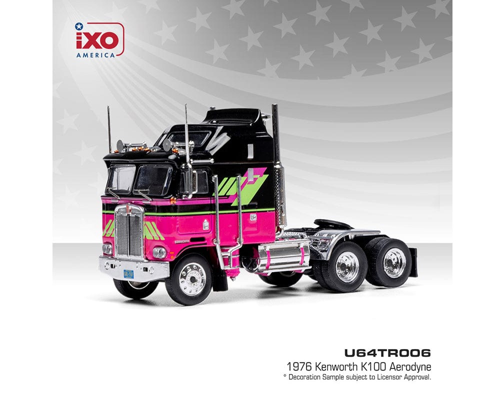 IXO　1976 ケンワース K100 エアロダイン 1976 Kenworth K100 Aerodyne Black and Pink IXO Models 1:64 – Hanz
