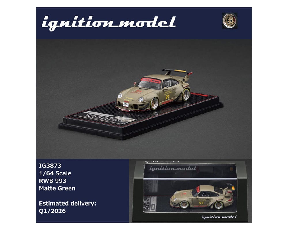 イグニッションモデル 1/64 RWB 993 ポルシェ ラウヴェルトベグリフ Pre-order) Rauh-Welt Begriff RWB 993 Matte Green Ignition Model 1