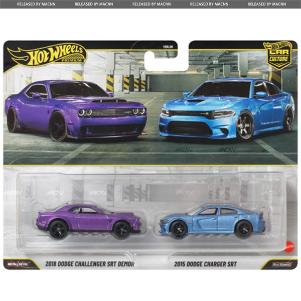 2 Pack 2018 Dodge Challenger SRT Demon & 2015 Dodge Charger SRT Hot Wheels 1/64
