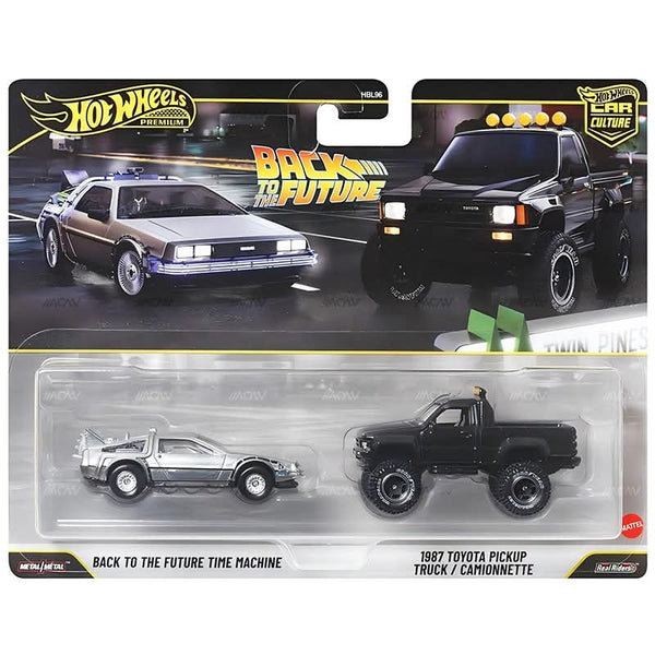 Back to the Future Time Machine Delorean & 1987 Toyota Pick-up Truck Hot Wheels 2 Pack