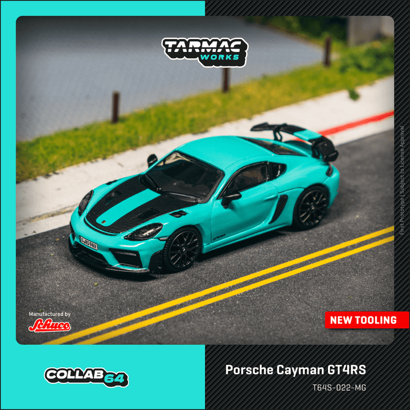Porsche Cayman GT4RS Mint Green Tarmac Works Collab64 1/64 scale T64S-022-MG