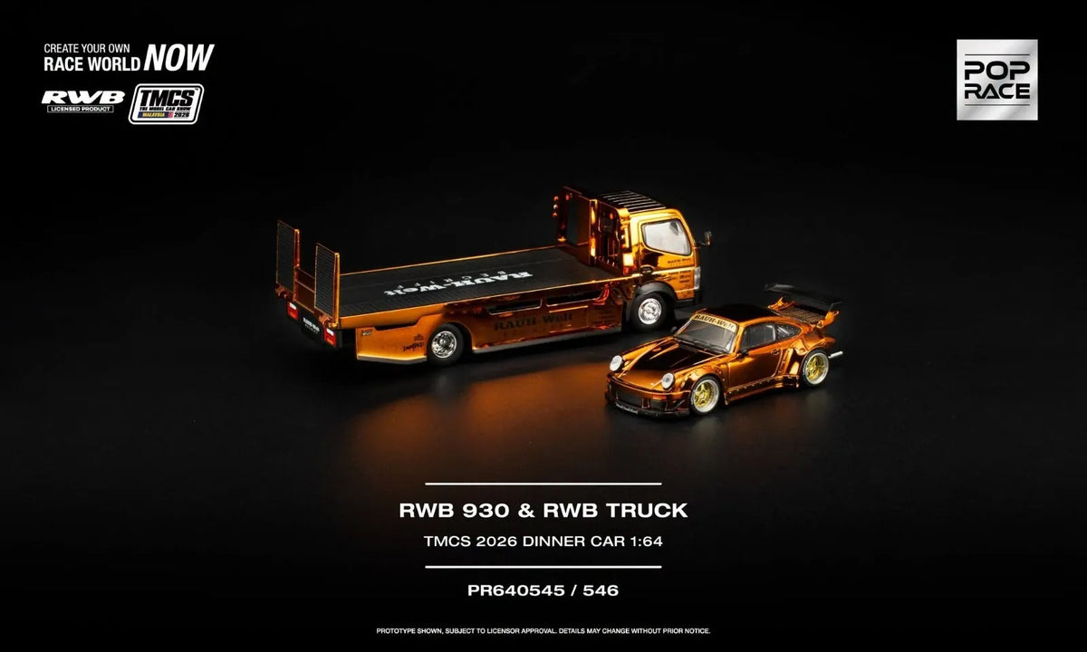 Fuso 300 Truck with Porsche 911 930 RWB GOLD Orange Bronze TMCS 2026 Dinner Event Pop Race