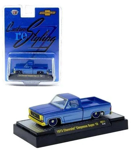Chase 1973 Chevrolet Cheyenne Super 10 Custom Re Styling Blue M2 Machines 1/64 scale