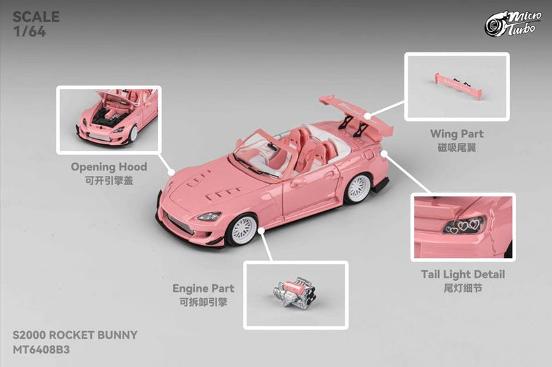 Custom Honda S2000 Pink Valentines day Micro Turbo 1/64 scale MT6408B3pink