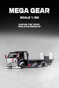 Custom Flatbed Tow Truck Skeleton Dinosaur (Black & White) - 1/64 Mega Gear
