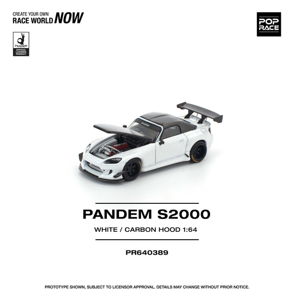 Pandem Honda S2000 White Carbon Hood 1/64 | Pop Race PR640389