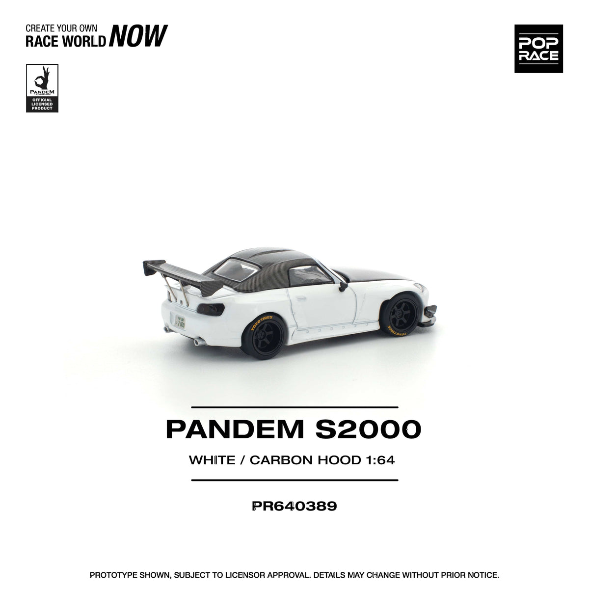 Pandem Honda S2000 White Carbon Hood 1/64 | Pop Race PR640389